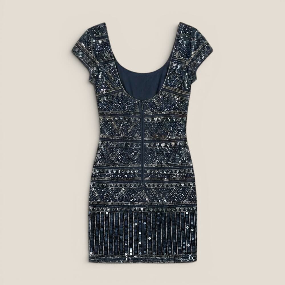 Vintage Scala Navy Beaded Mini Dress Size 0 - Picture 2 of 8